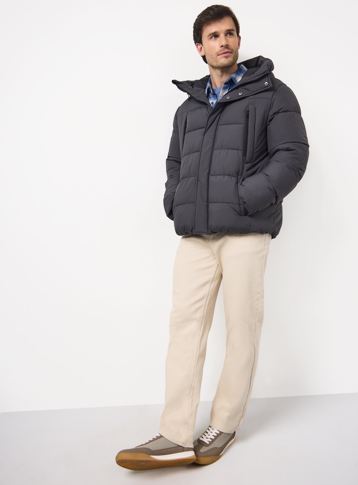 Charcoal Funnel Neck Padded Coat  