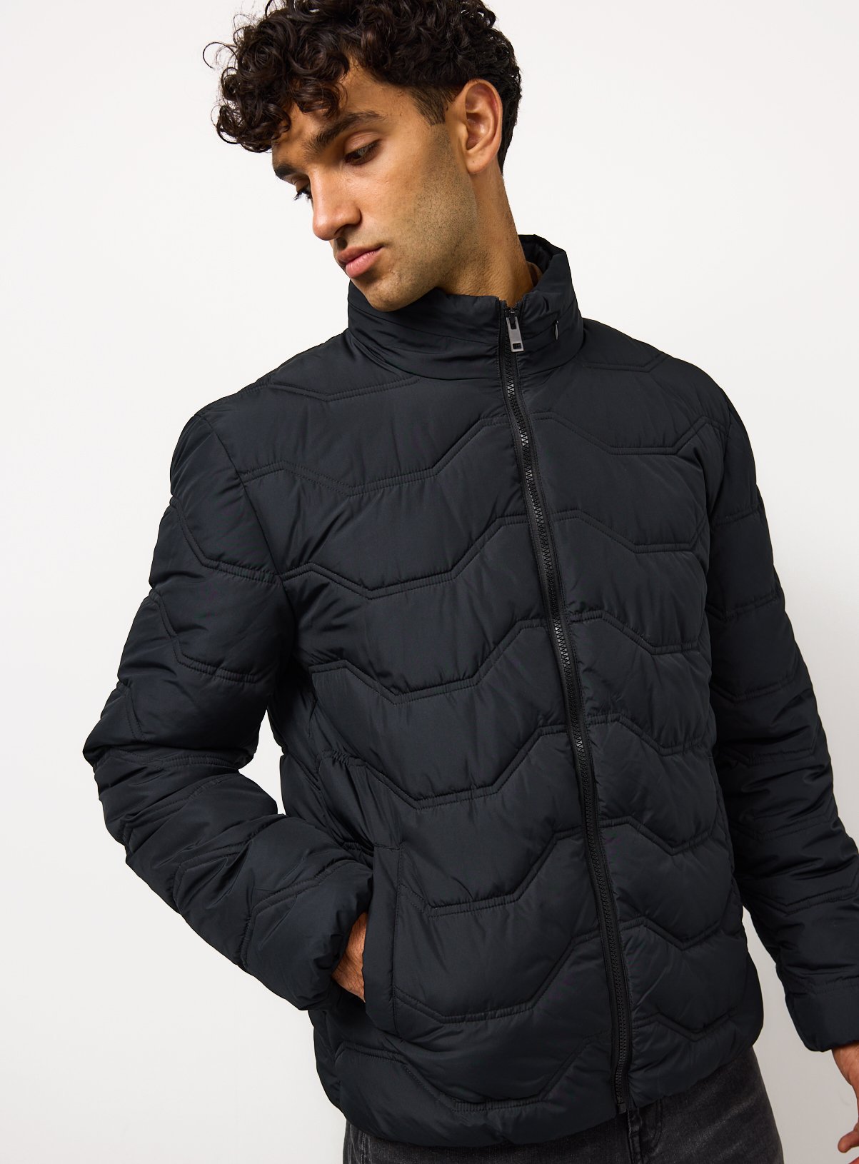 Black Funnel Neck Padded Jacket