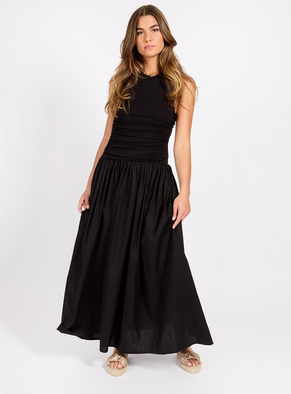 LITTLE MISTRESS Black Cotton Maxi Dress 