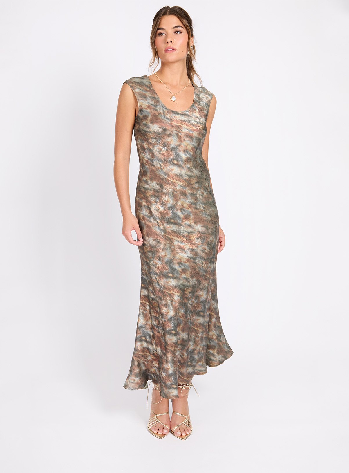 LITTLE MISTRESS Sage Blur Print Maxi Dress