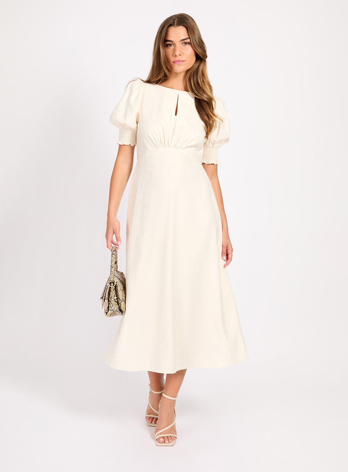 LITTLE MISTRESS Cream Keyhole Midaxi Dress With Linen 