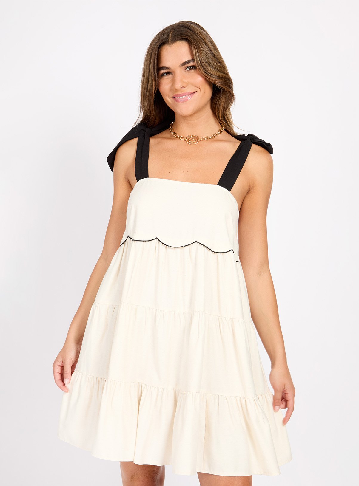 LITTLE MISTRESS Cream Linen Mini Dress 