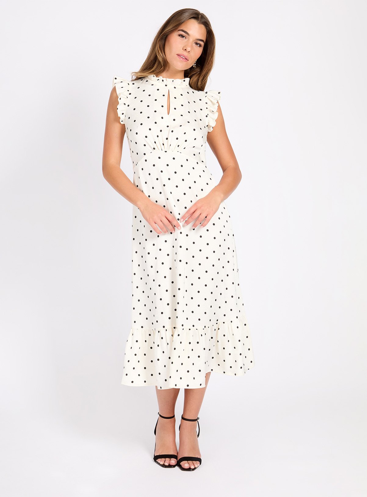 LITTLE MISTRESS Dot Satin Midaxi Dress 