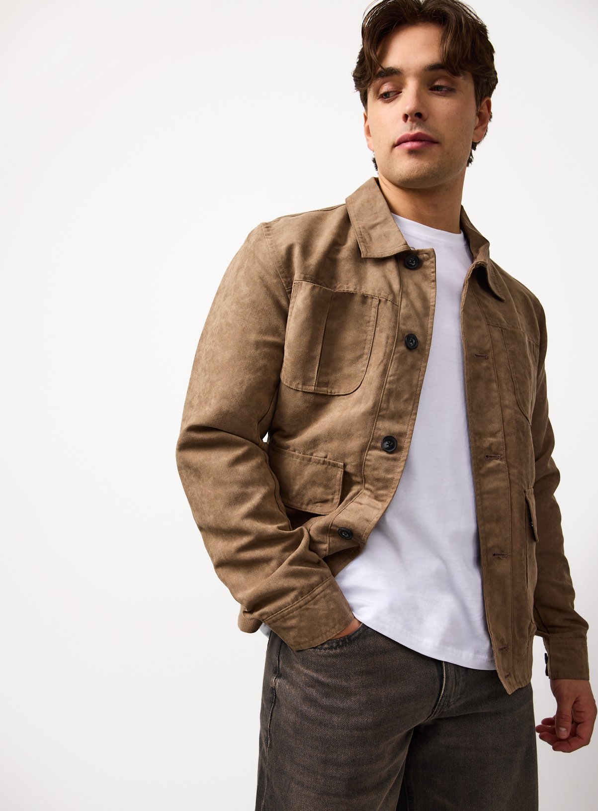 Beige Faux Suede Bomber Jacket XXXL