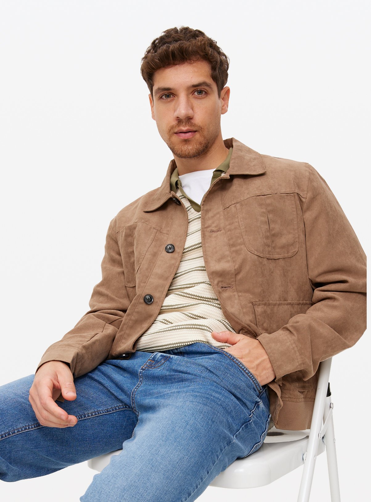 Beige Faux Suede Bomber Jacket XXXXL