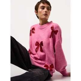 Mini Me Pink & Red Bow Sequin Embellished Jumper