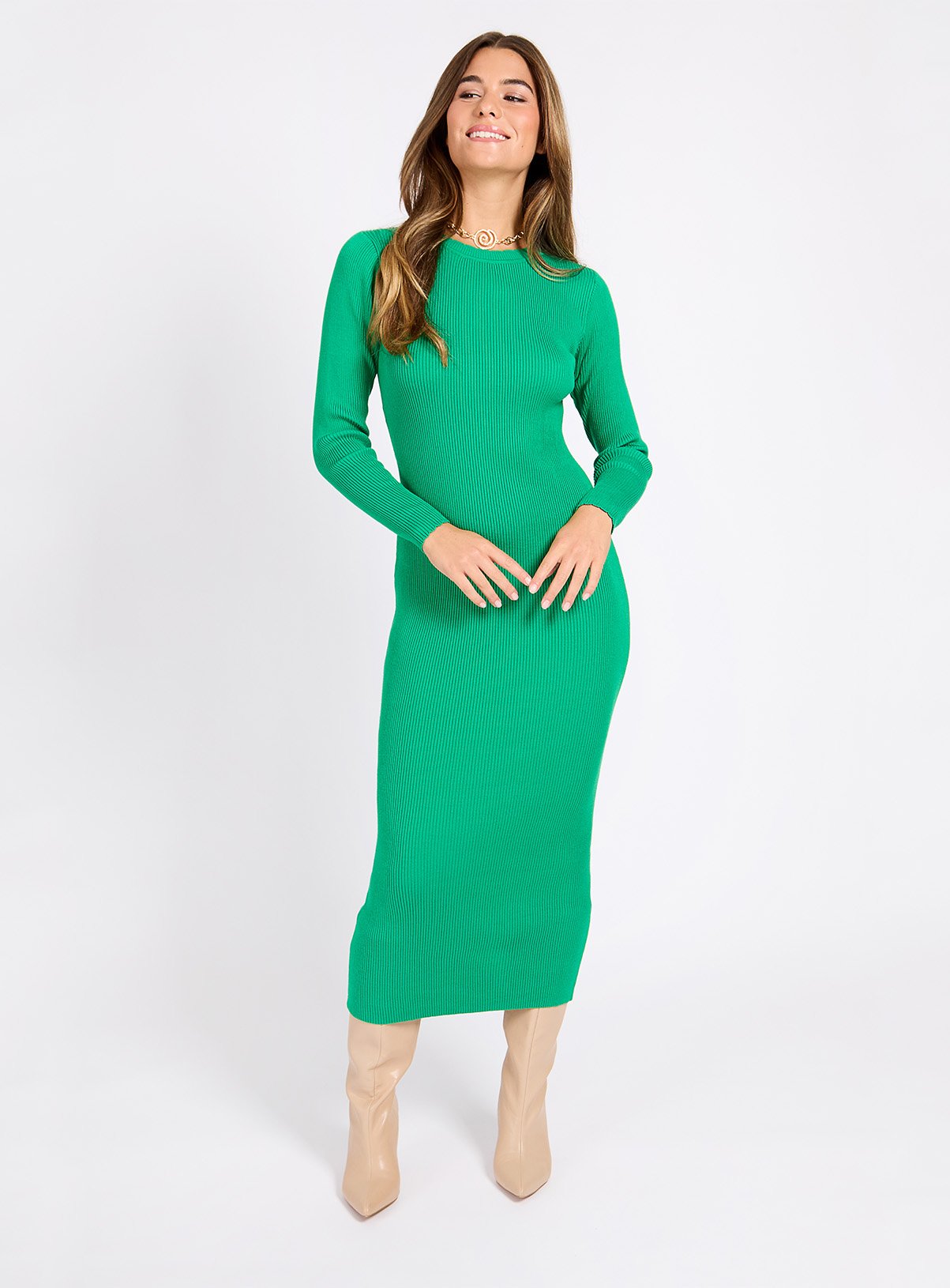 LITTLE MISTRESS Green Knit Midaxi Dress 