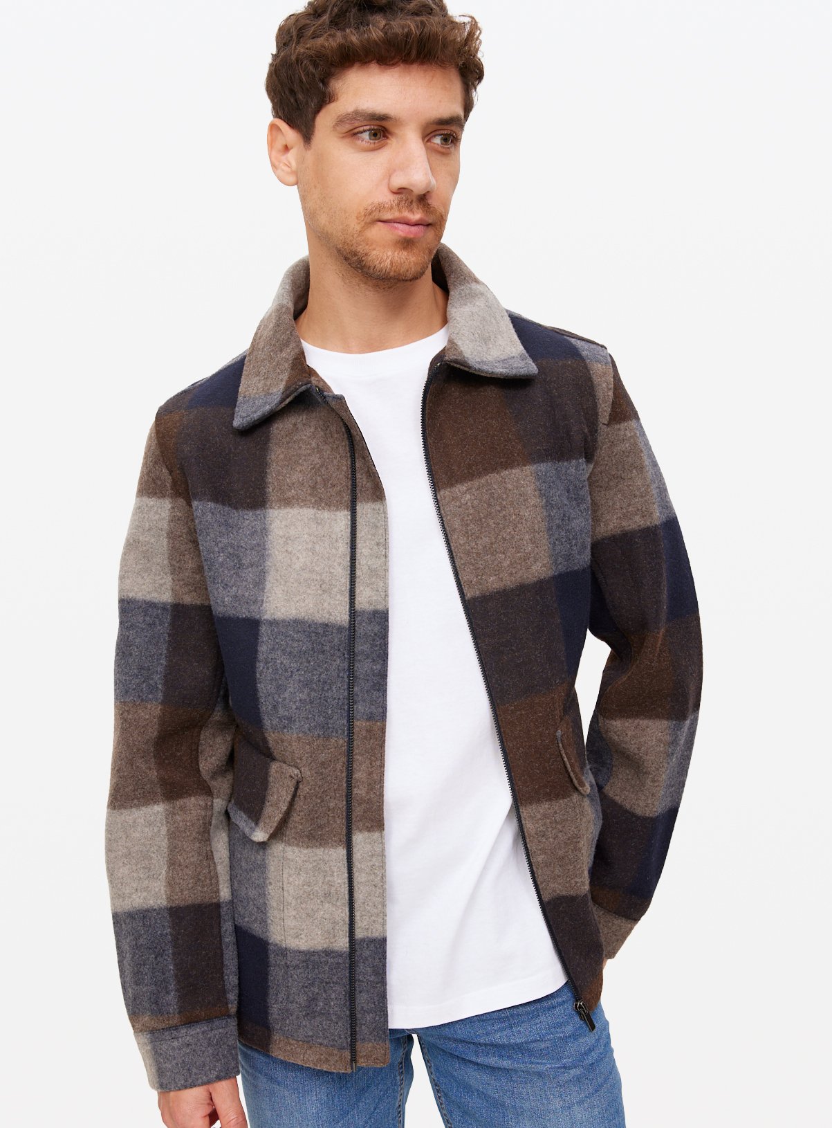 Brown Check Brushed Shacket XXXL