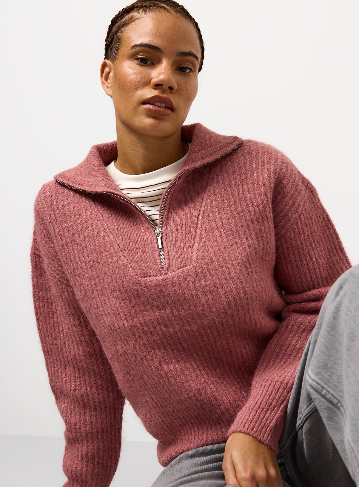 Pink Half Zip Collar Jumper  14