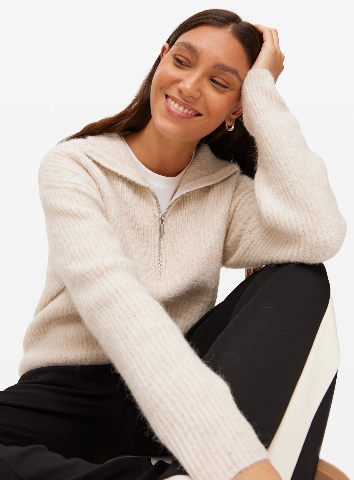 Oatmeal Half Zip Collar Jumper  14