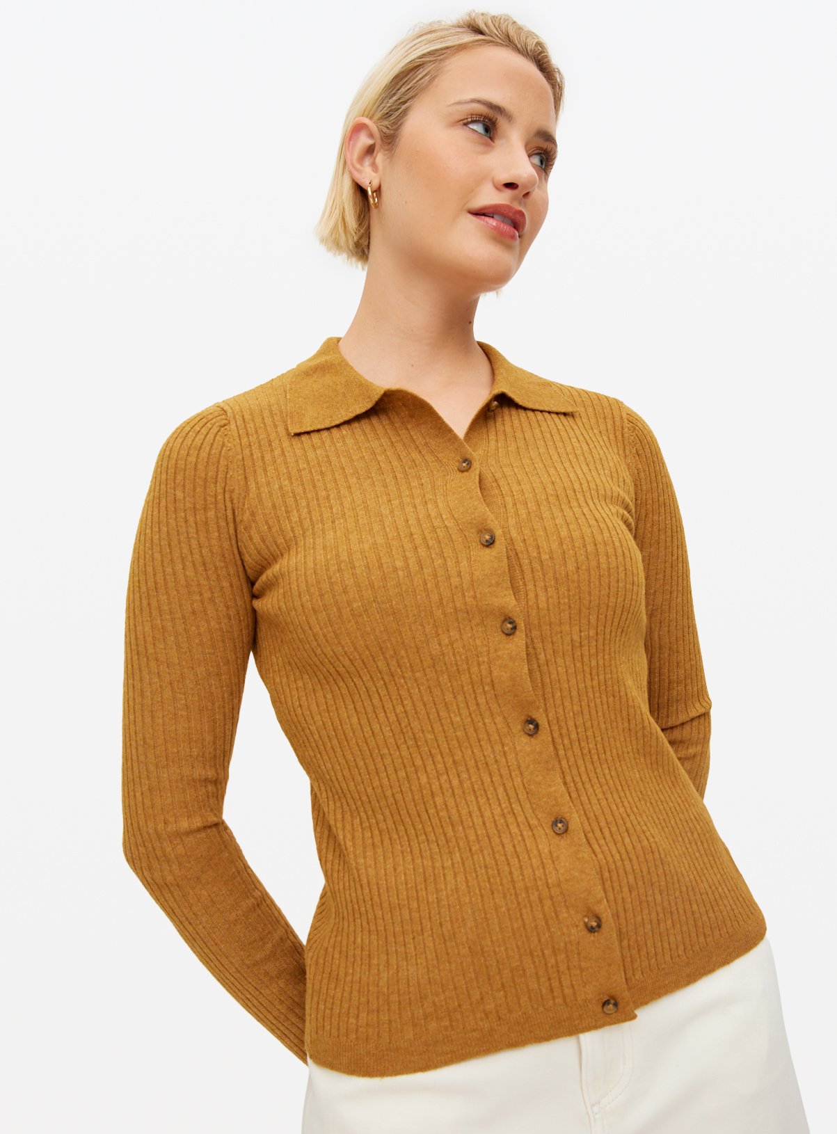 Tan Ribbed Collared Cardigan 16