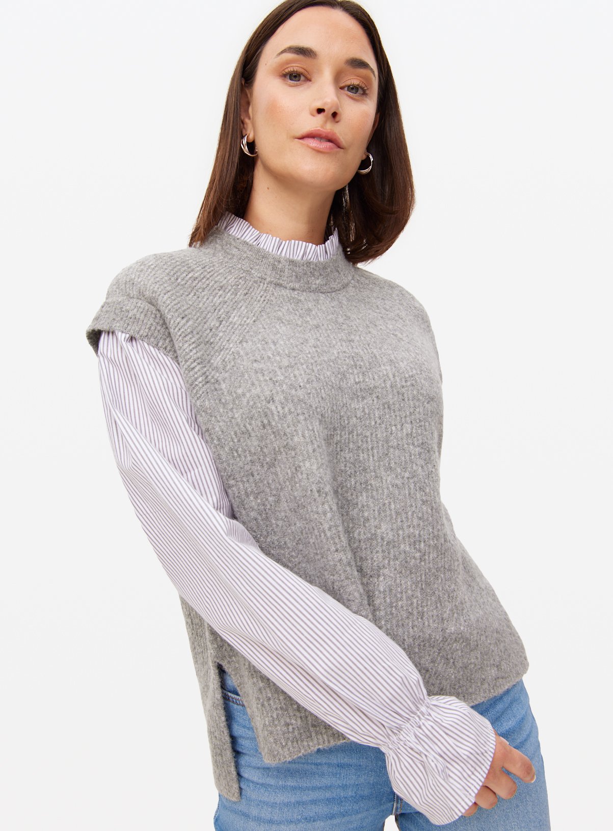 Combined Frill Neck Blouse With Jumper 