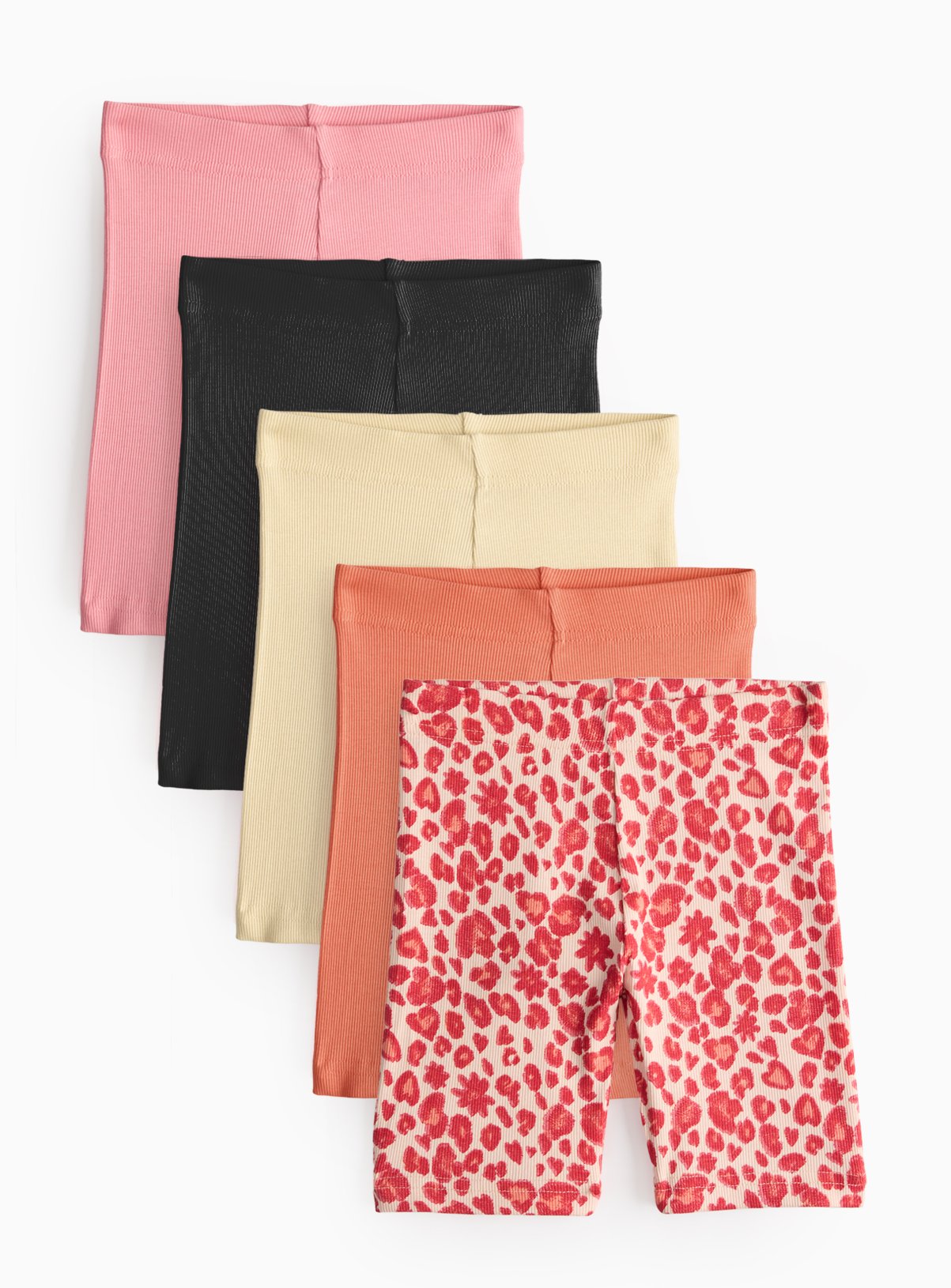 Plain & Printed Ribbed Shorts 5 Pack