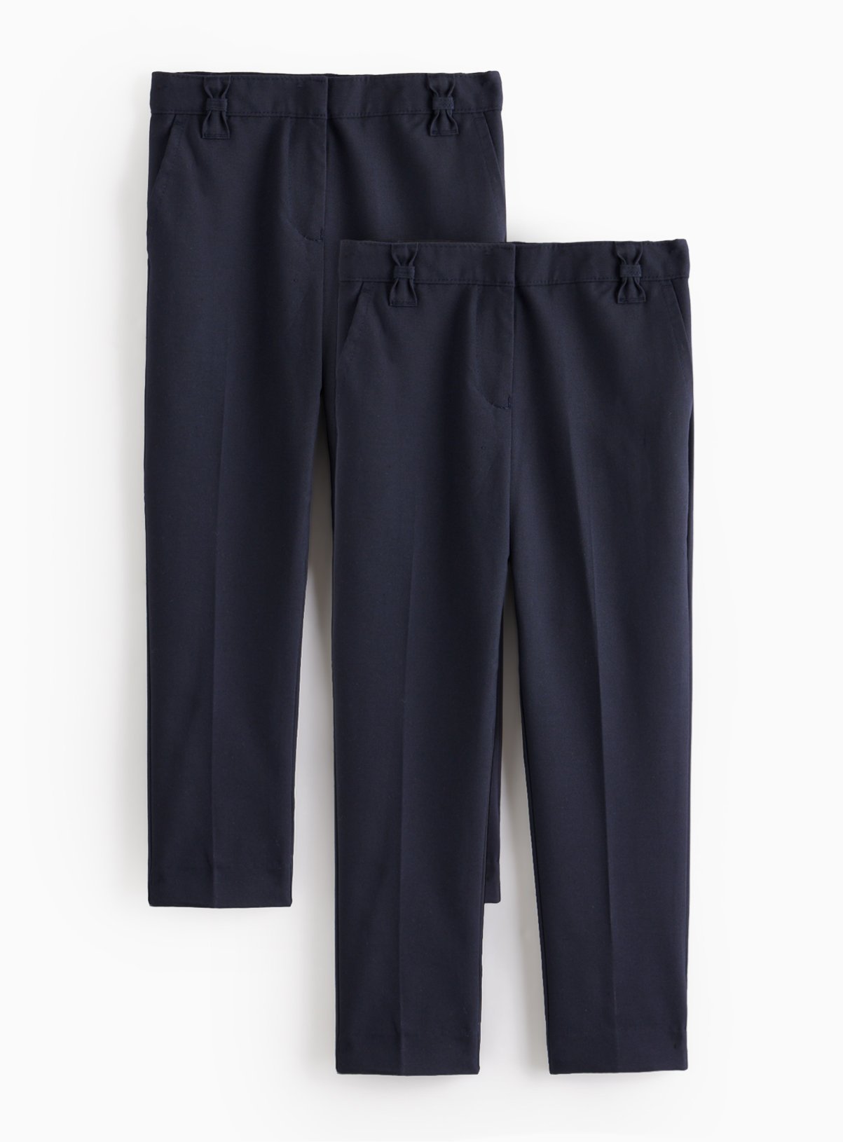 2 Pack Girls Navy Trousers with Reinforced Knees & Extendable Hem 4 years