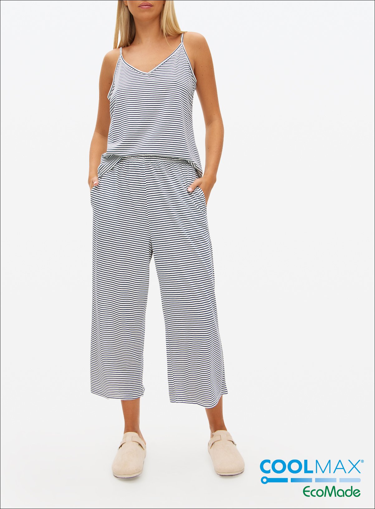 COOLMAX® Blend Navy Stripe Co-ord Cropped Pyjama Bottoms 