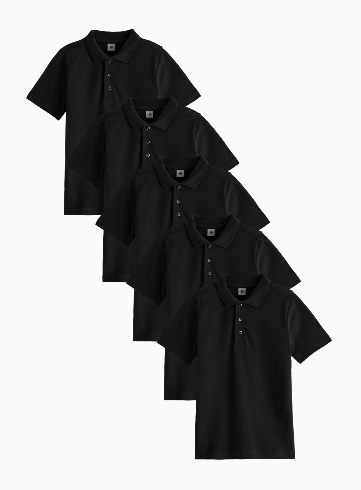 5 Pack Black Unisex Polo Shirts 14 years