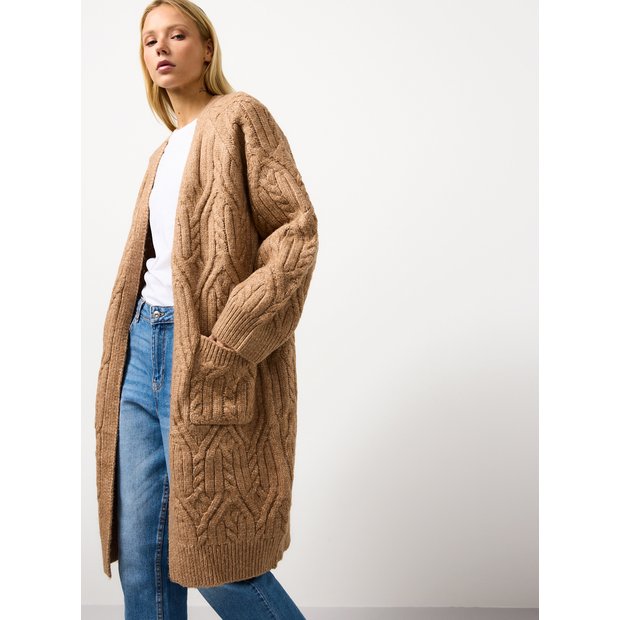 Buy Camel Longline Cable Knitted Cardigan L Cardigans Tu