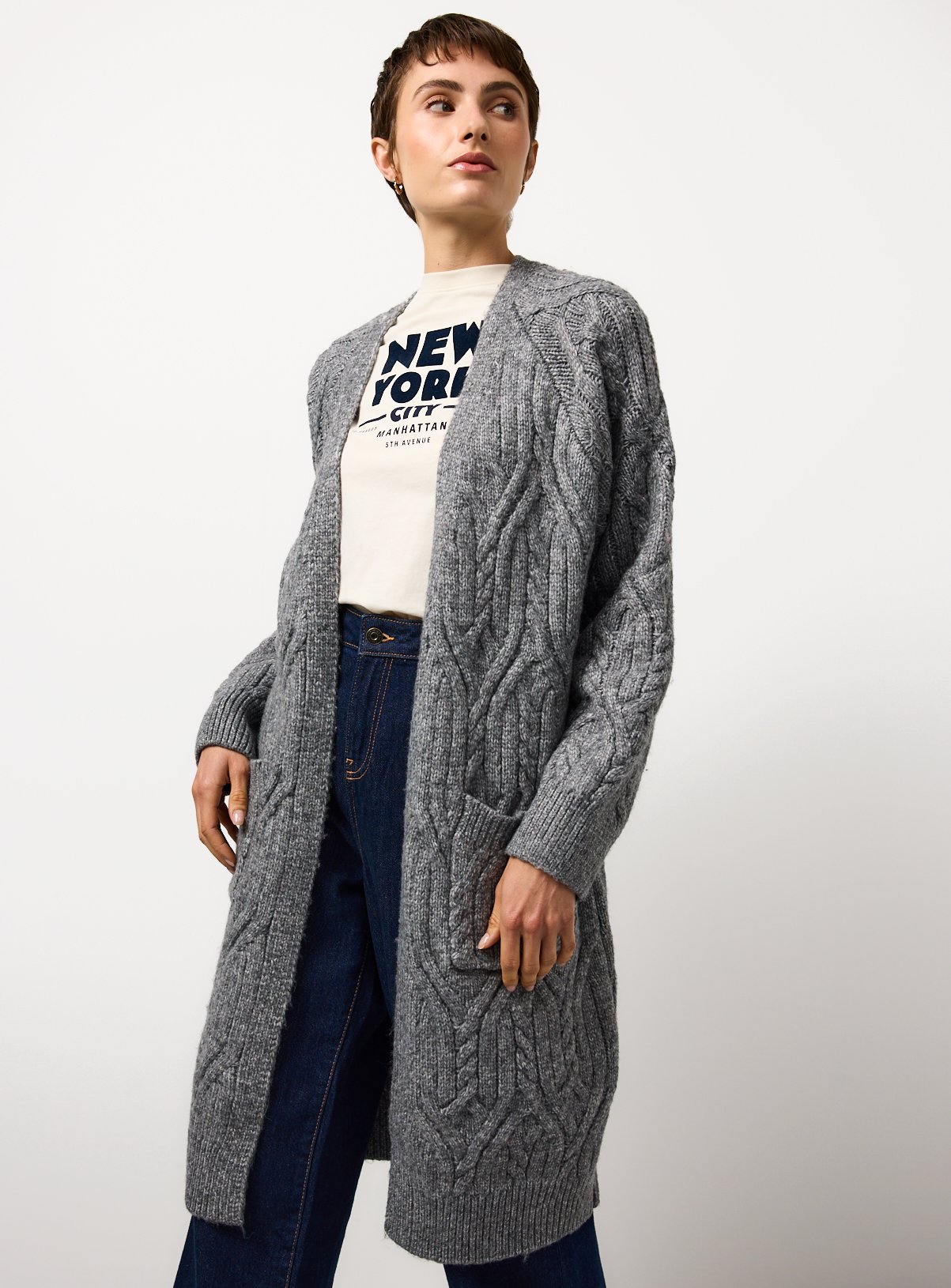 Longline Cable Knitted Cardigan 