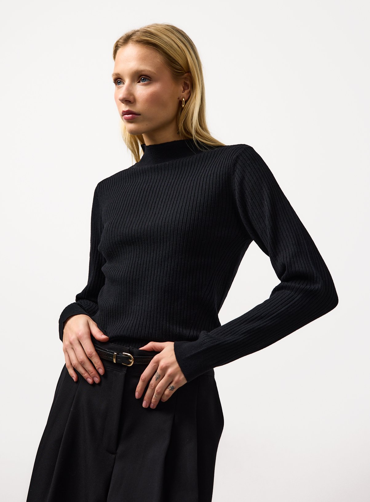 Black Ribbed High Neck Jumper 16