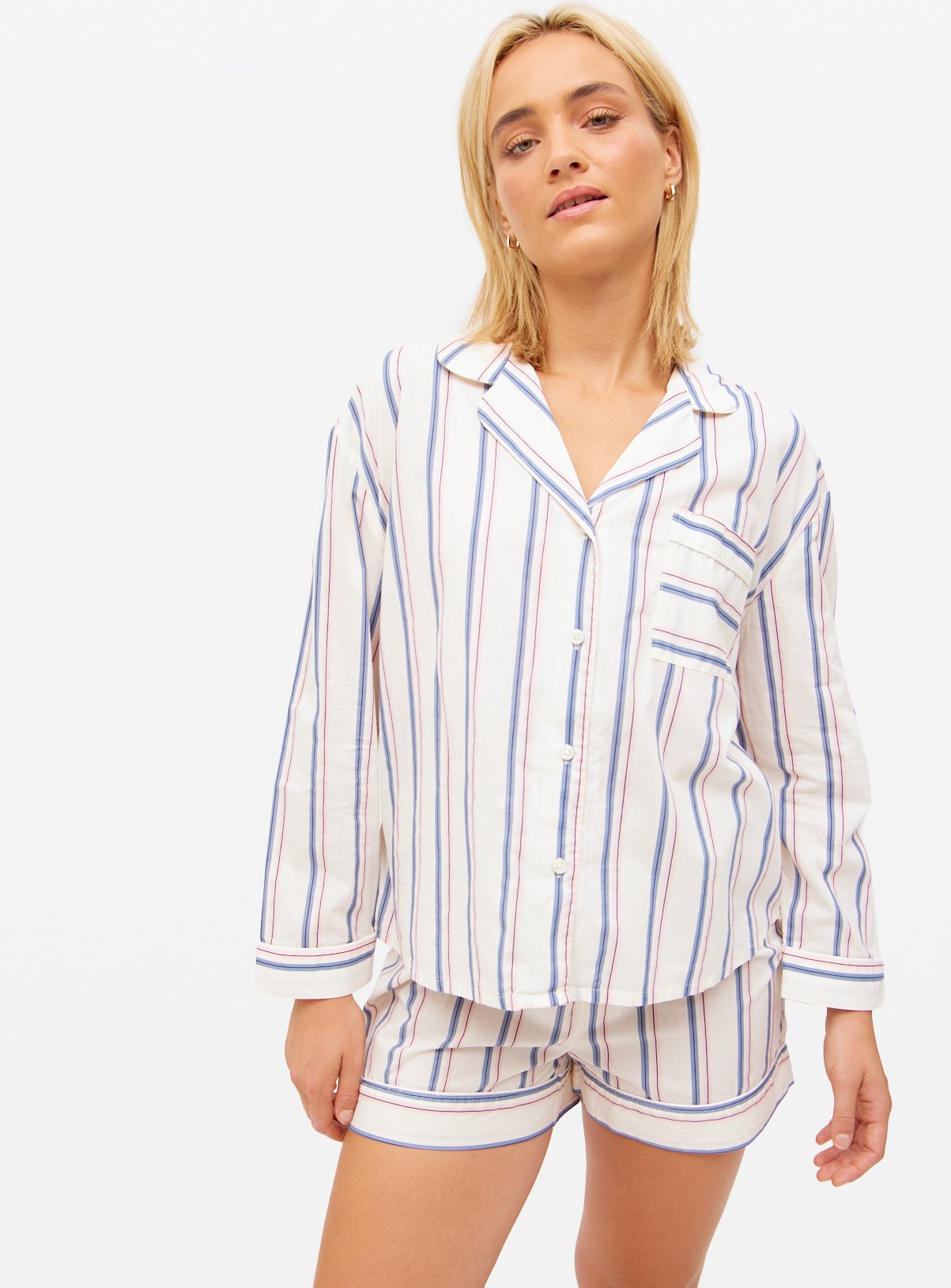 Pink & Blue Stripe Printed Traditional Pyjamas 