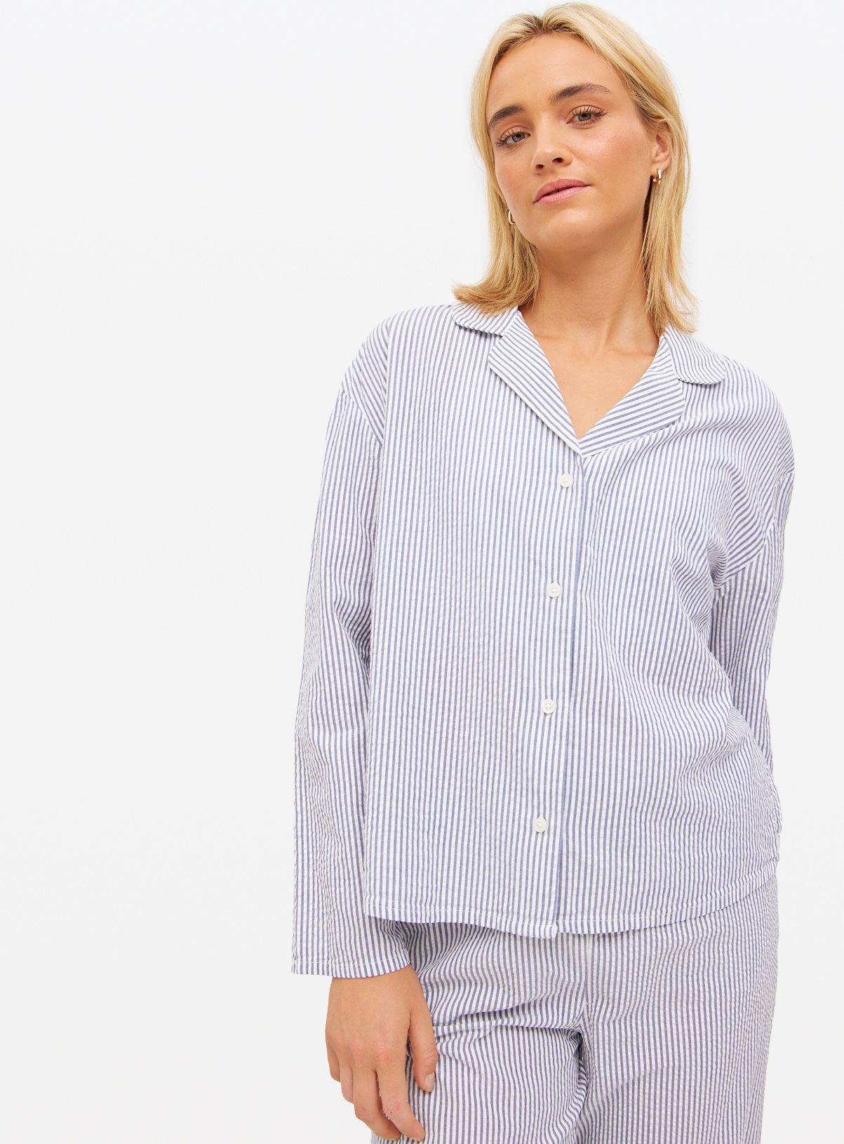 Navy Striped Seersucker Co-ord Pyjama Shirt