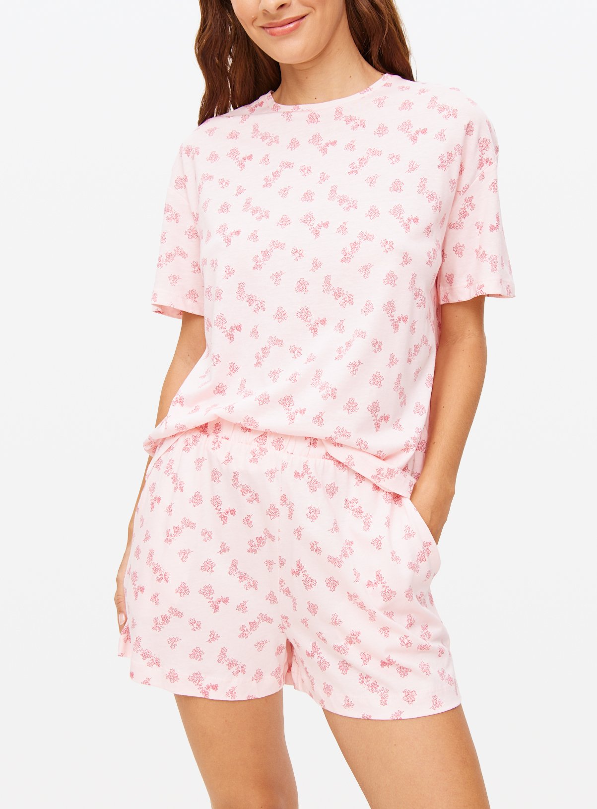 Pink Floral Modal Blend Co-ord Pyjama Shorts  