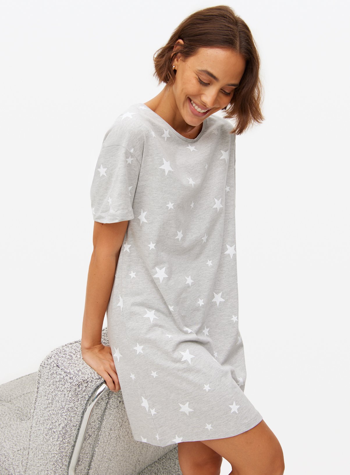 Buy Grey Marl Star Print Jersey Core Sleep Tee L Nightdresses Tu