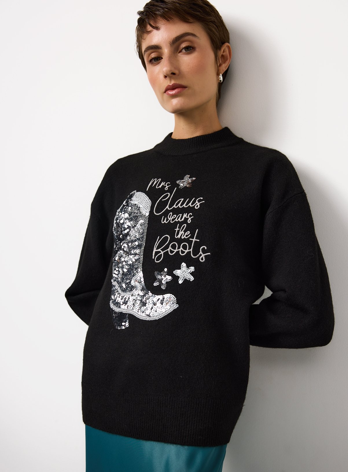 Christmas Sequin Cowboy Boots Knitted Jumper 