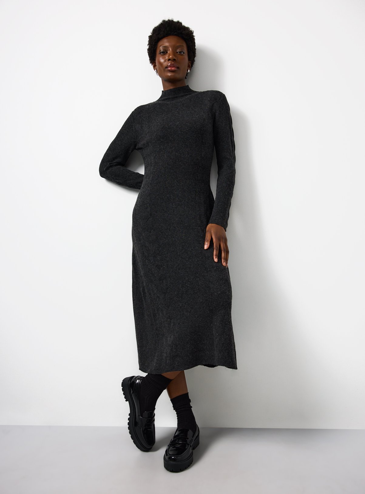  Charcoal Ribbed Cable Knit Maxi Dress 22