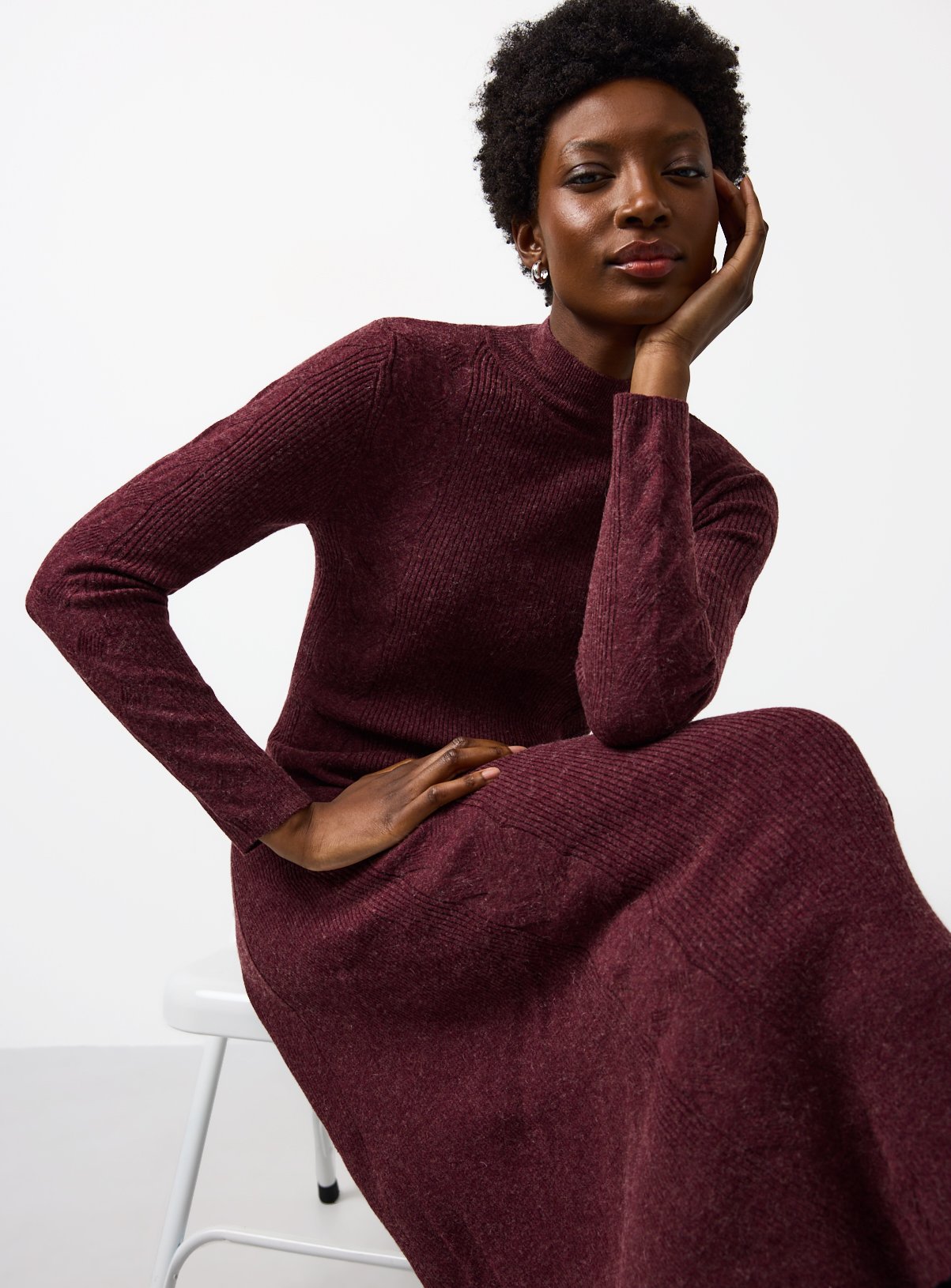 Dark Red Ribbed Cable Knit Maxi Dress 14