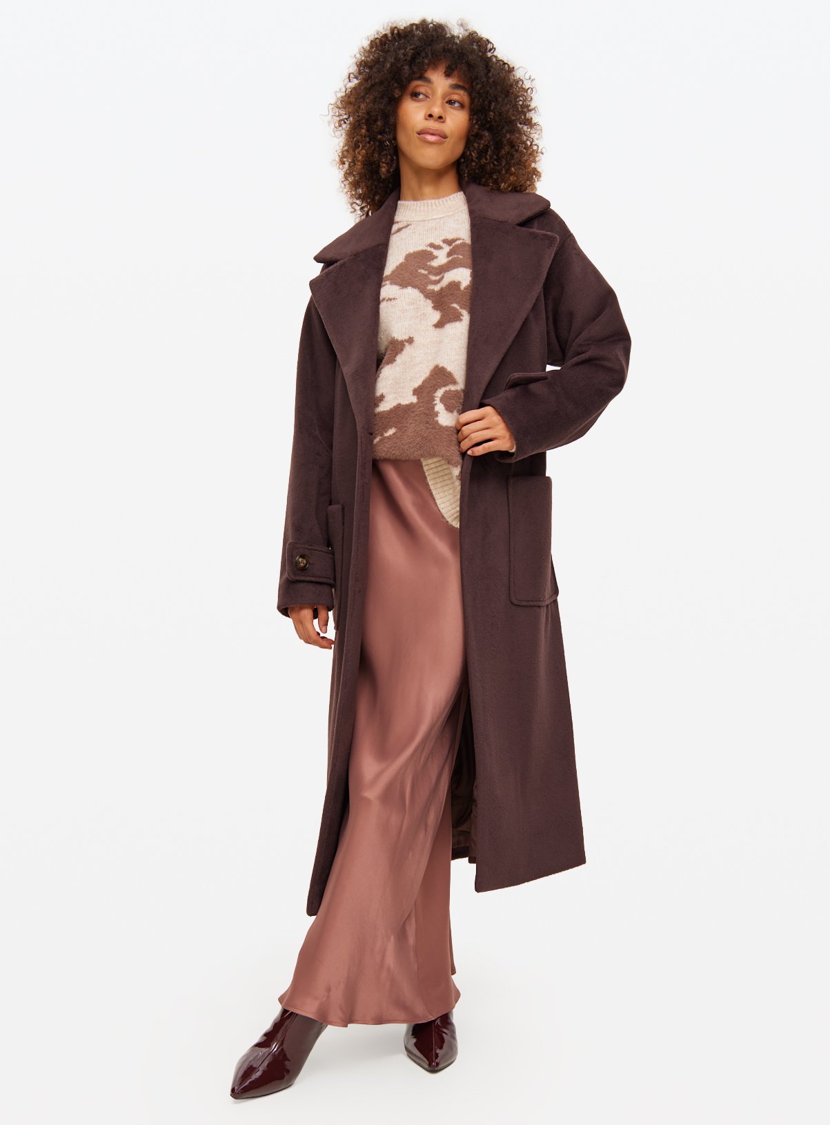Brown Relaxed Wrap Coat 24