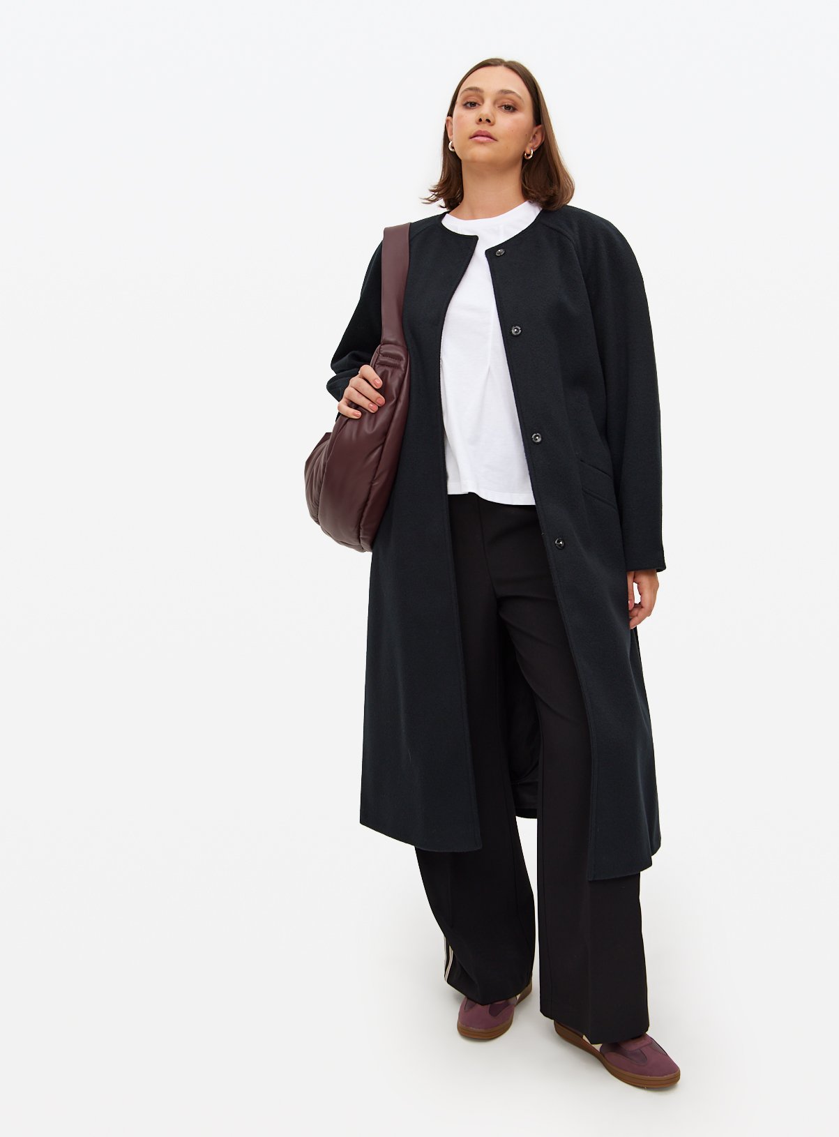 Collarless Belted Coat 