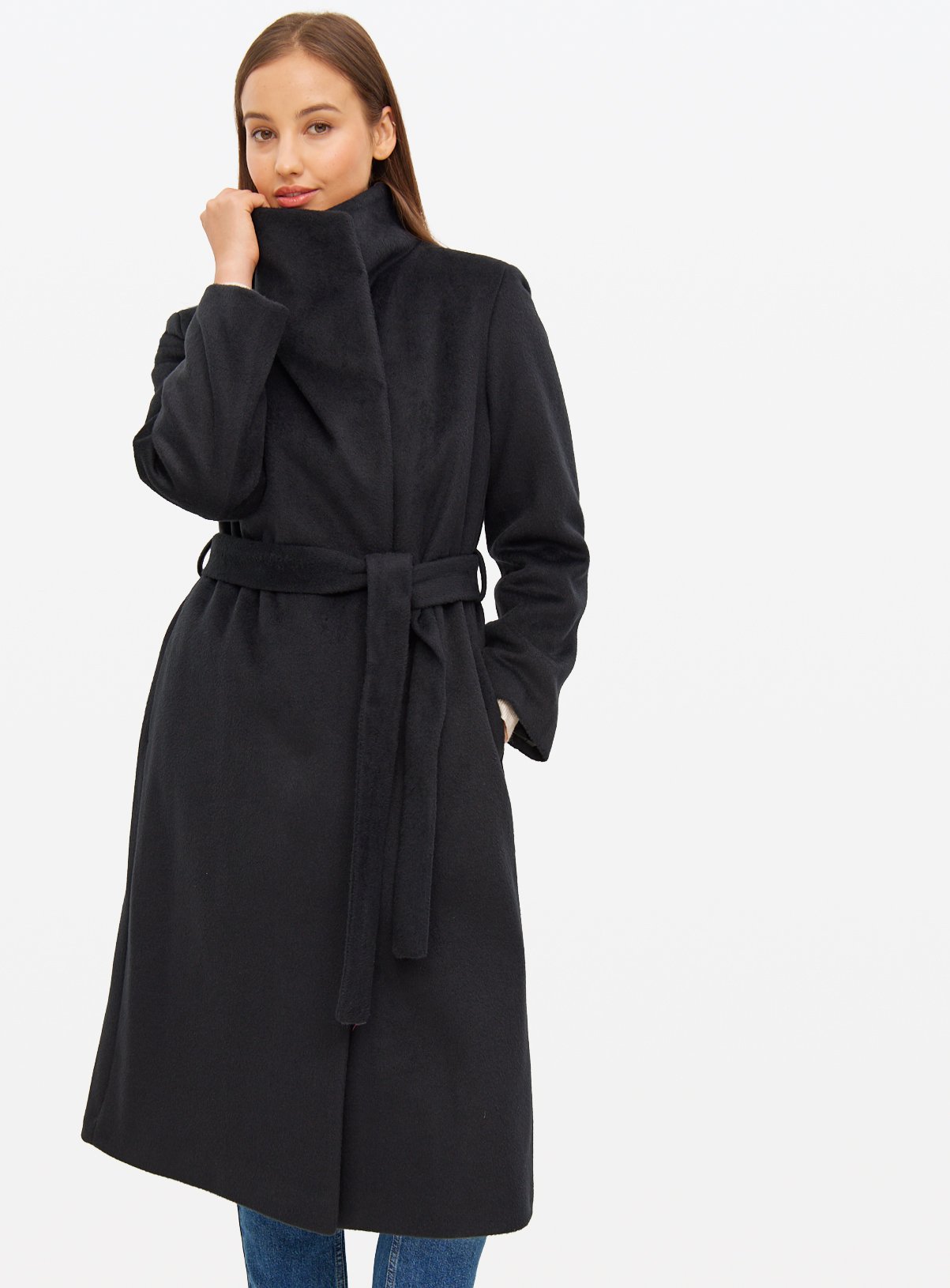 Funnel Neck Belted Coat 