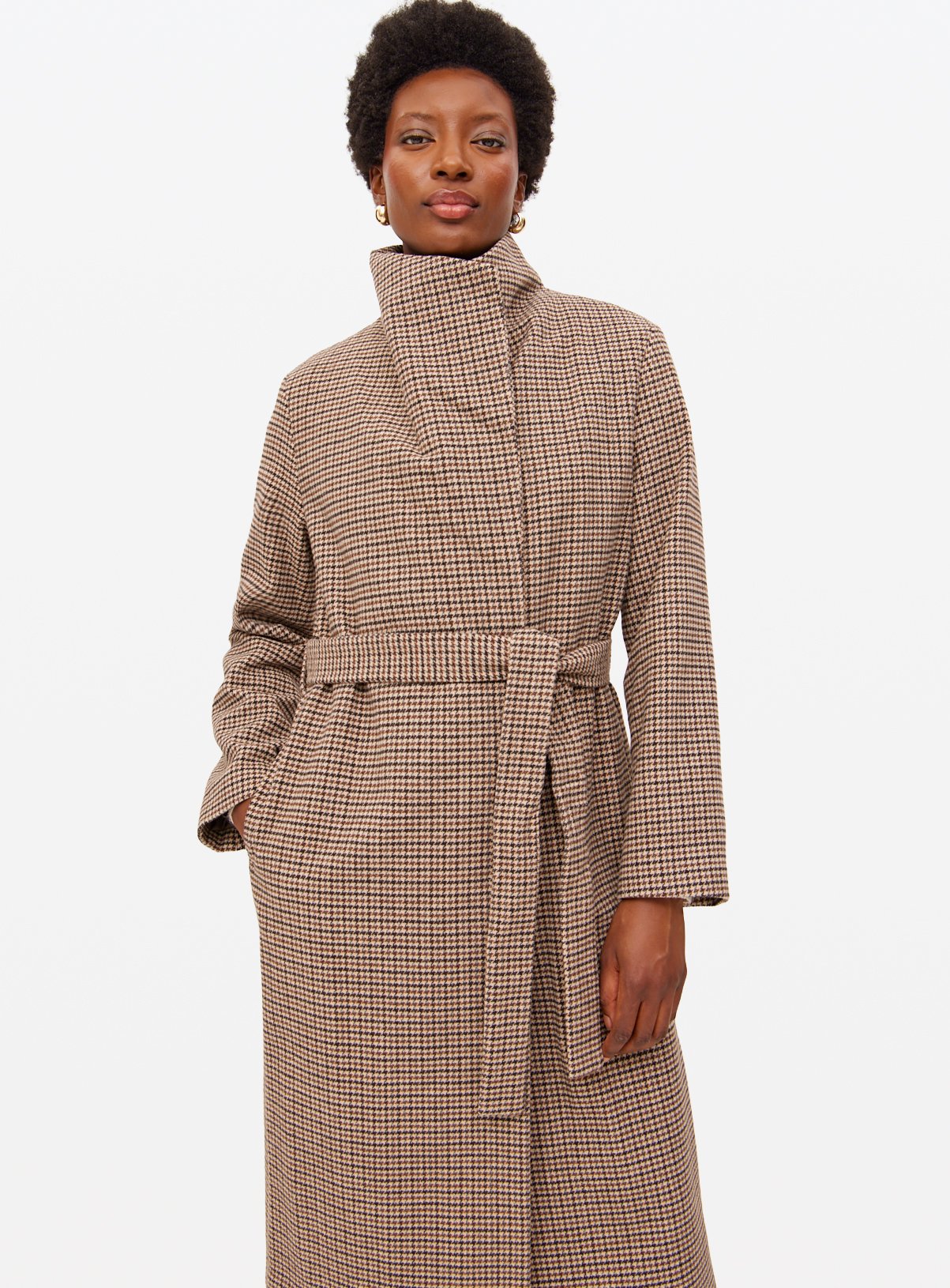 Brown Funnel Neck Belted Coat 22