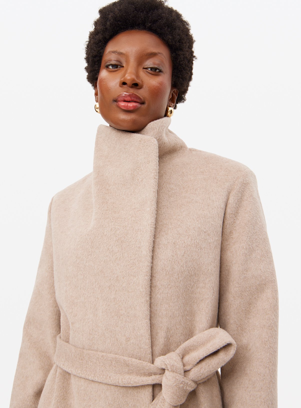 Funnel Neck Belted Coat 