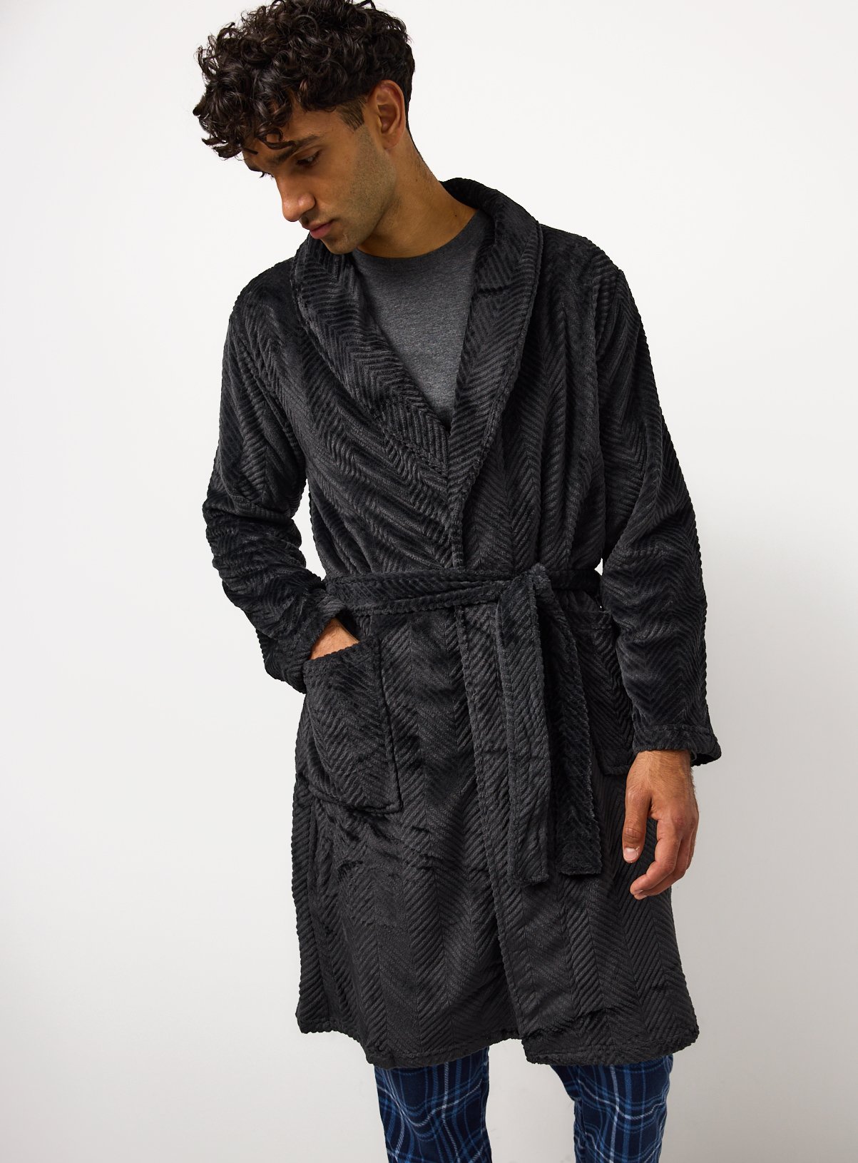 Grey Chevron Plush Dressing Gown
