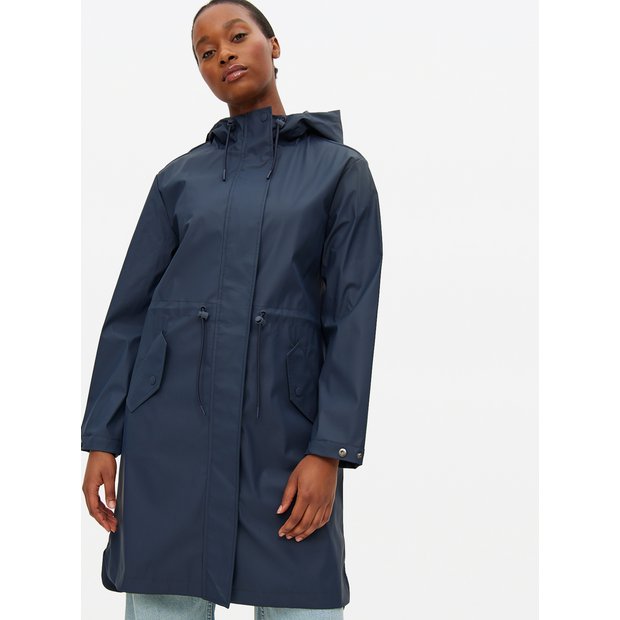 Buy Navy Rubberised Hooded Raincoat L Coats Tu