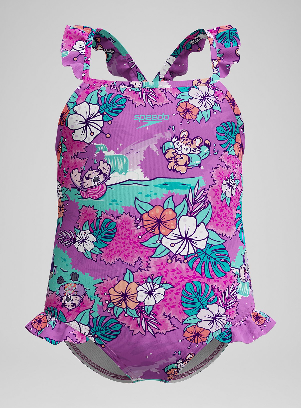 SPEEDO Girls Learn To Swim Printed Frill Thinstrap Swimsuit 