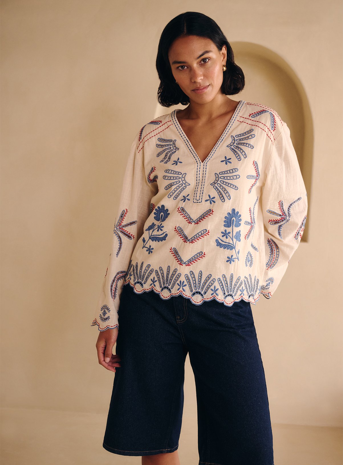 Cream Embroidered Blouse 