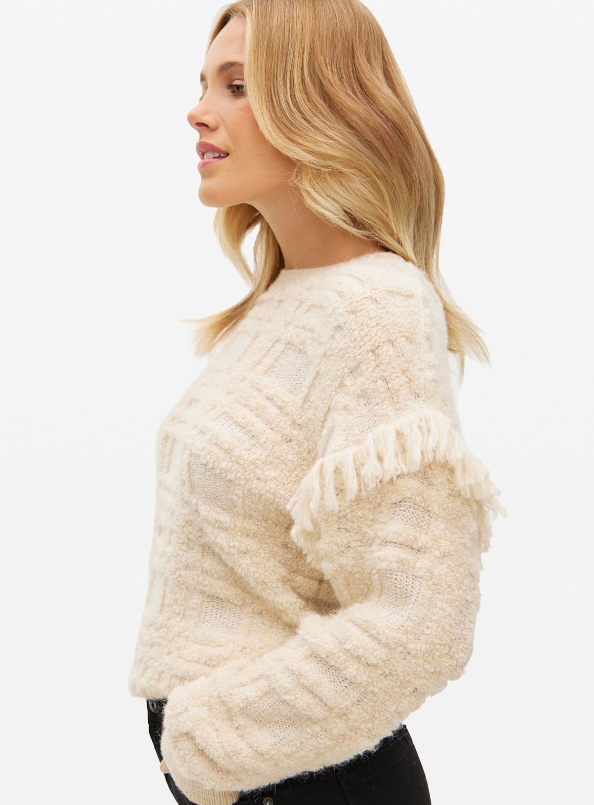 Beige Check Fringe Detail Jumper  24