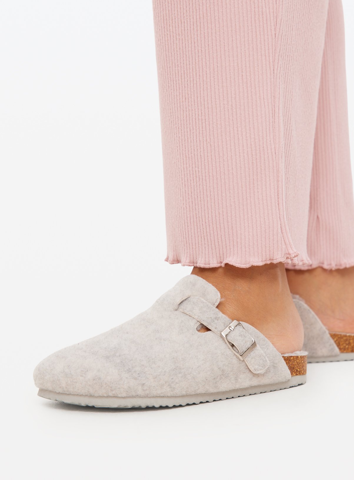 Felt Buckle Mule Slippers