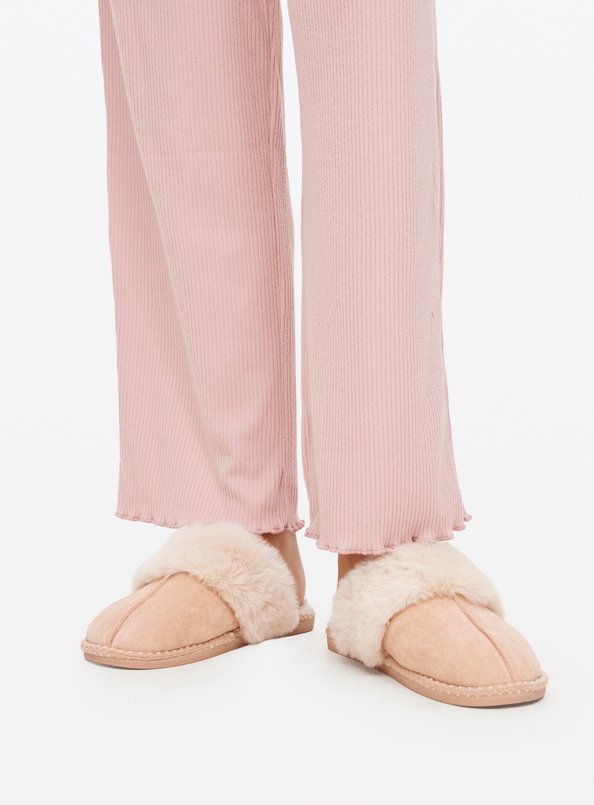 Faux Fur Stitch Detail Mule Slippers 