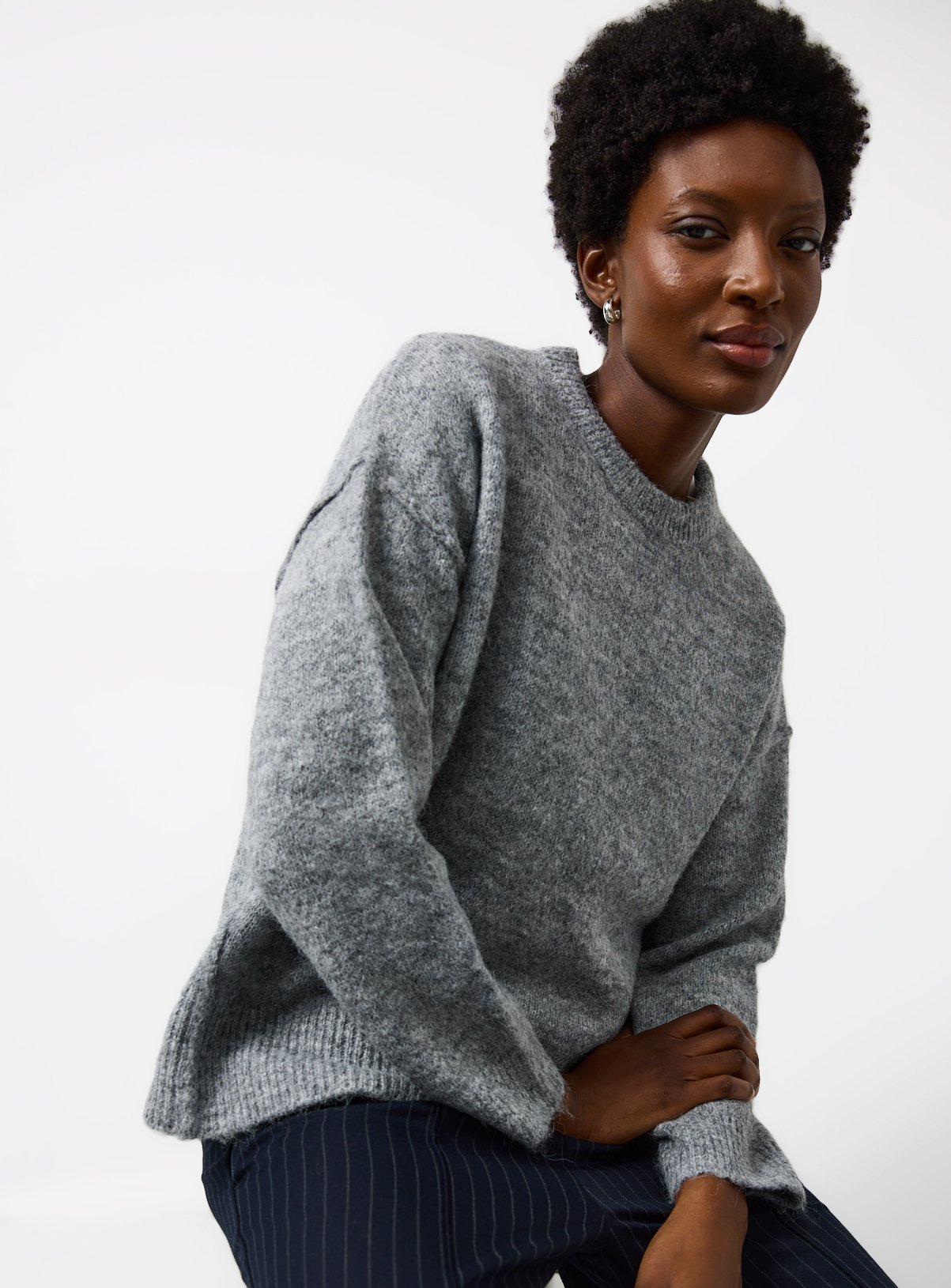 Grey Relaxed Crew Neck Jumper 24