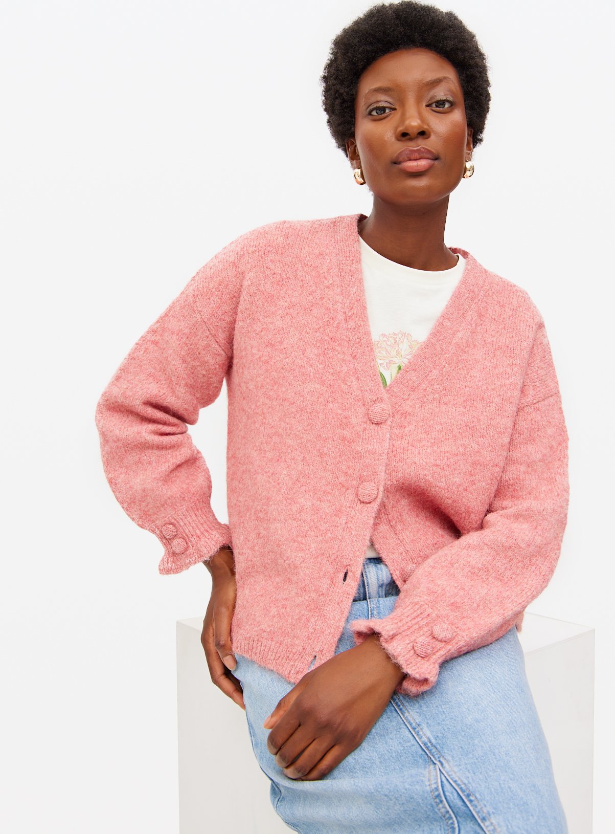 Pink V Neck Frill Detail Cardigan  22