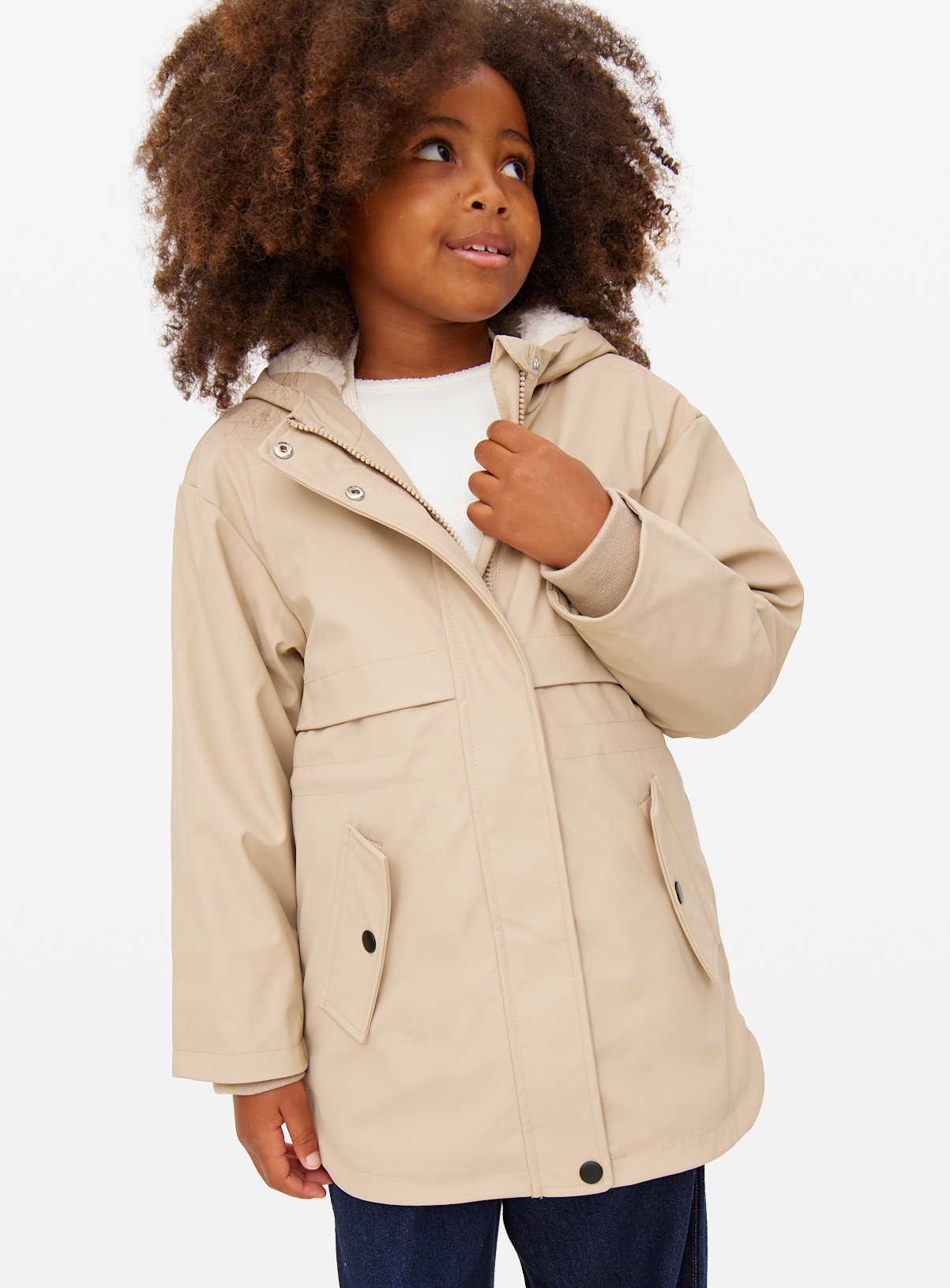 Cream Fleece Lined Hooded Mac Coat 5-6 years