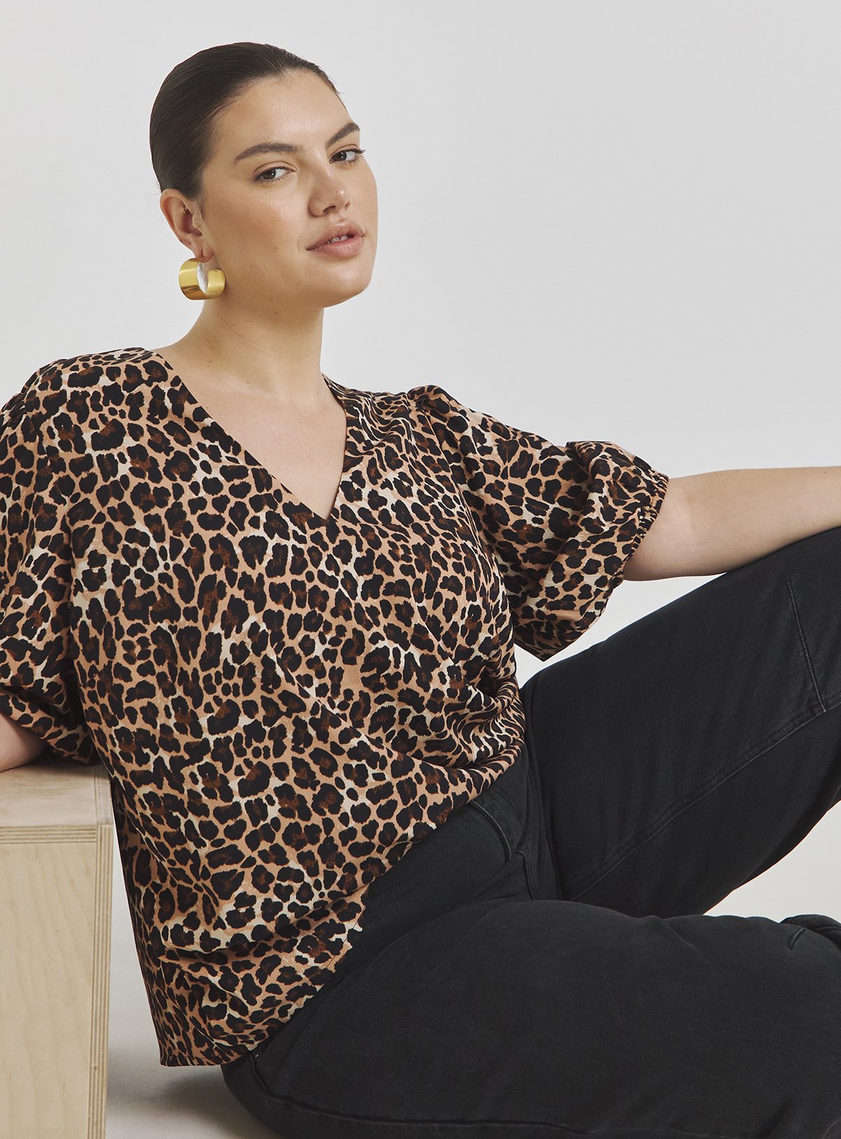 SIMPLY BE Leopard Flute Sleeve Blouse 