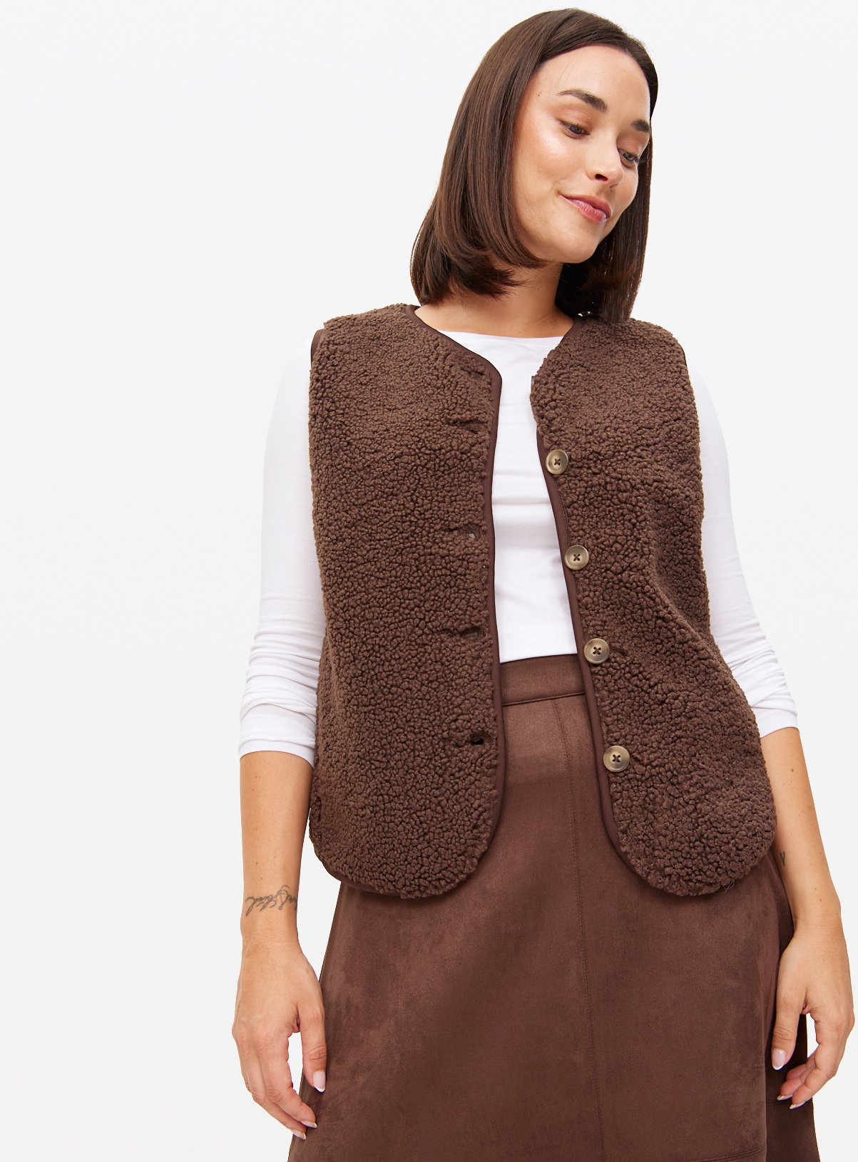 Collarless Borg Fleece Gilet 