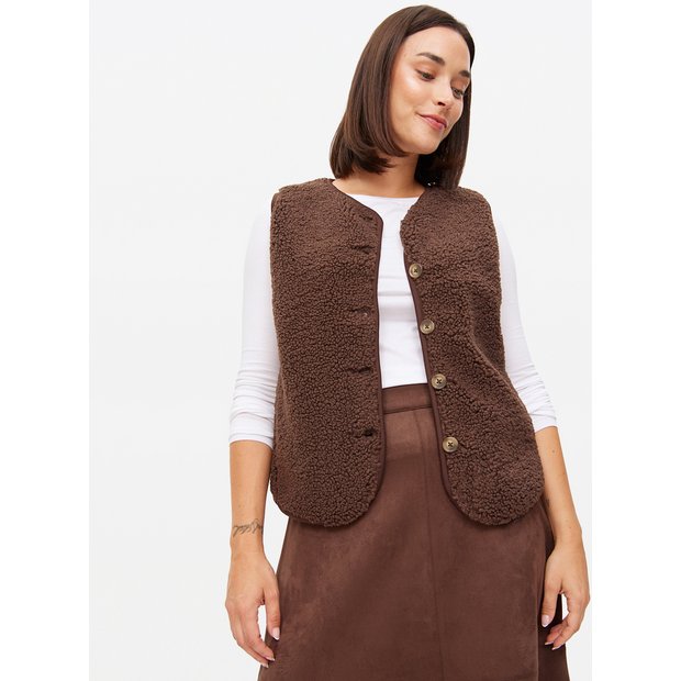 Buy Brown Collarless Borg Fleece Gilet L Jackets Tu