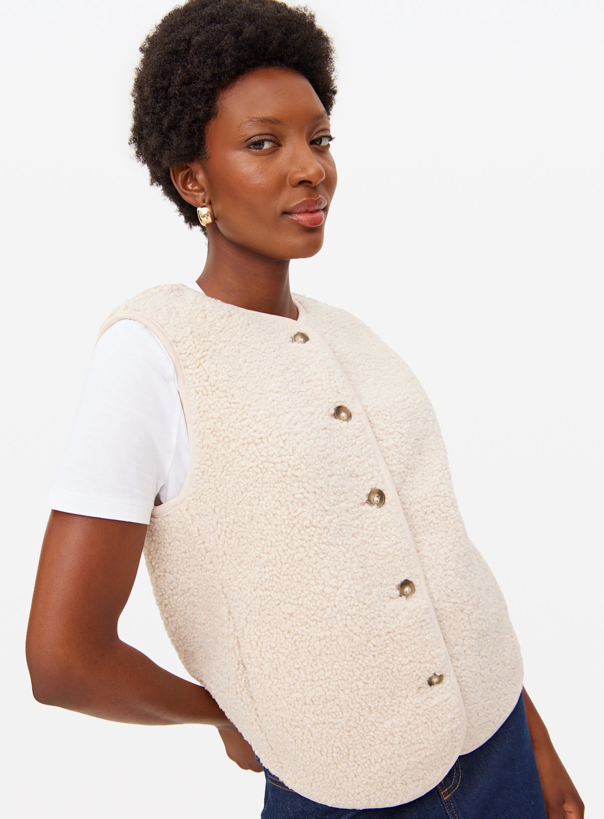 Collarless Borg Fleece Gilet 