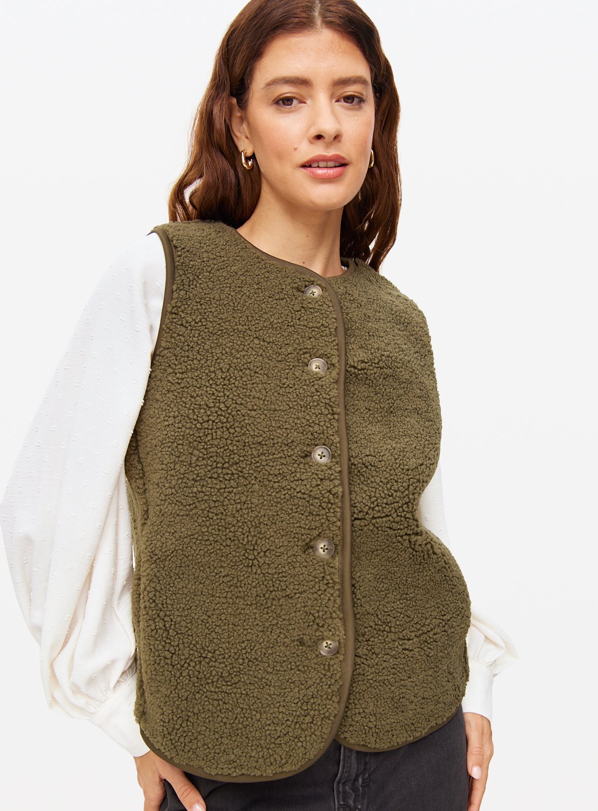 Collarless Borg Fleece Gilet 